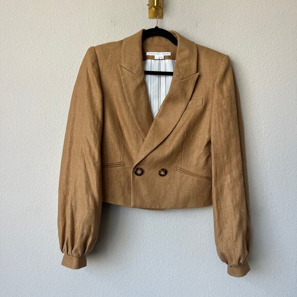 Veronica Beard Milani Cropped Linen Blazer Jacket in Camel Size 6 - Picture 3 of 7